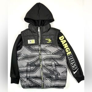 NIKE 3BRAND RUSSELL WILSON Boys' Black & Grey Full‎ Zip Puffer Vest Hoodie XS